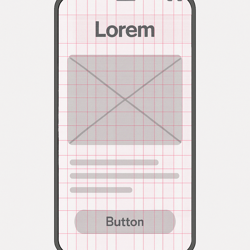 A mobile app screen showing a layout grid overlay