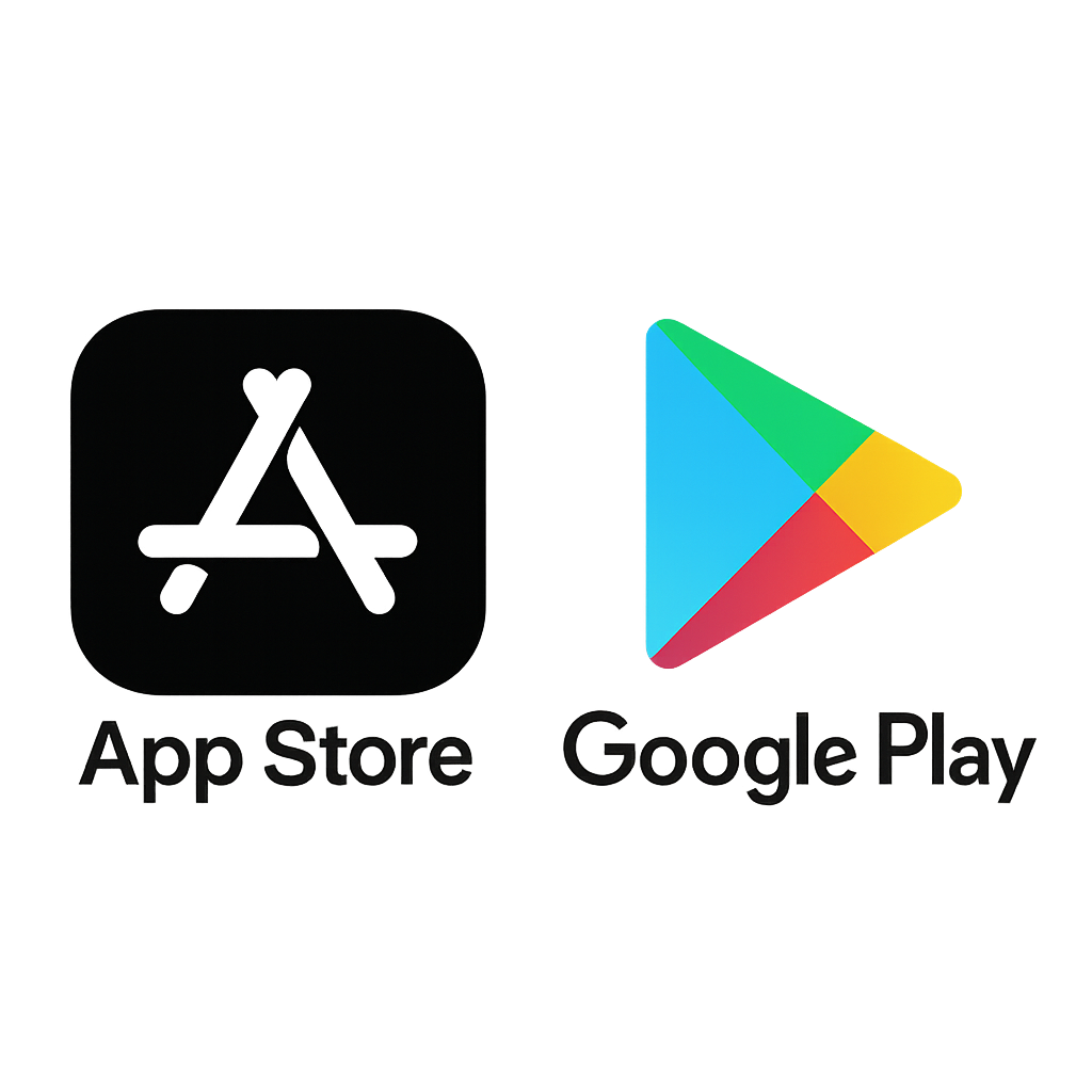 App Store and Google Play Store Logos