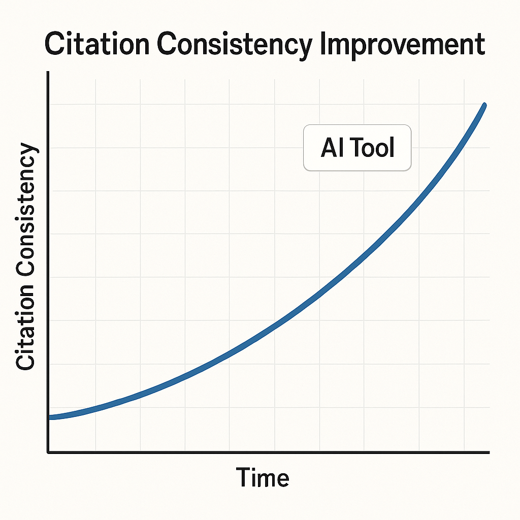 A graph showing citation consistency improvement over time using an AI tool